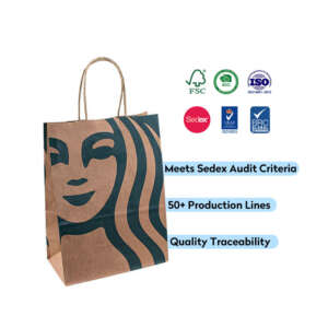 premium white kraft shopping paper bag with rope handles front view