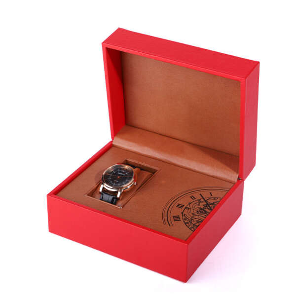 elegant PU leather flip travel watch case for mechanical watch packaging - front view