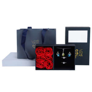 Christmas rose soap flower pendant jewelry gift box with tote bag - front view