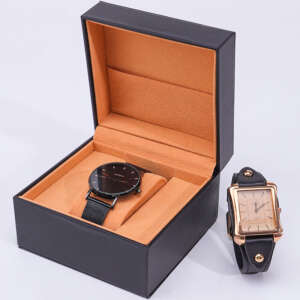 flip open PU leather watch travel case with custom logo - front view