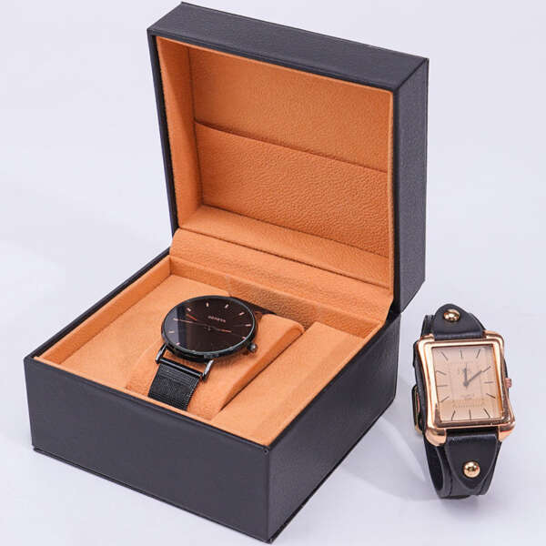 flip open PU leather watch travel case with custom logo - front view