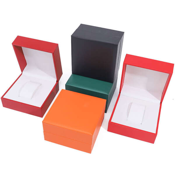 PU leather flip travel watch gift box for quartz watch packaging - detail view