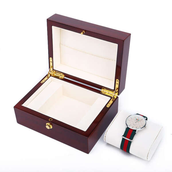 custom logo wooden watch box with pillow jewelry packaging - front view