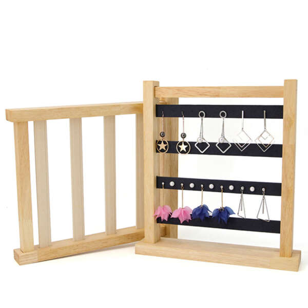 Bulk solid wood earring racks packed for export
