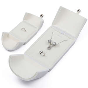white pearl wedding jewelry storage box for bracelet necklace earring ring - open display view