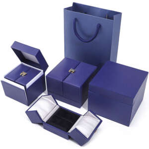 luxury leather double door ring jewelry storage box - detail view