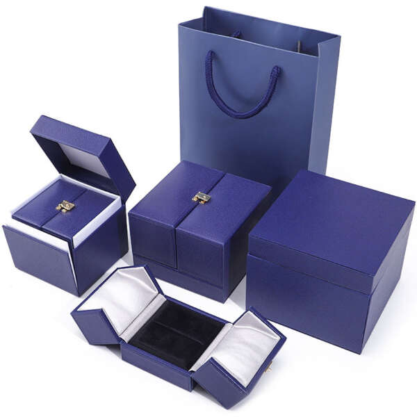 luxury leather double door ring jewelry storage box - detail view