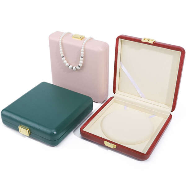 pearl leather jewelry display set box for ring necklace - front view