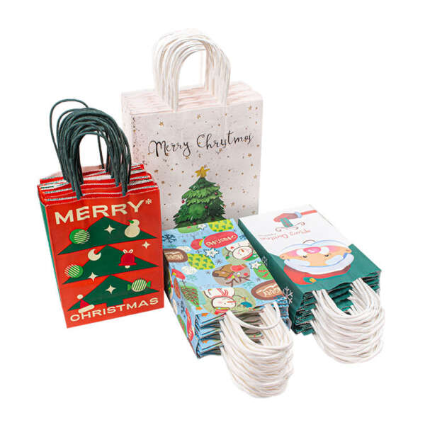 brown kraft Christmas gift paper bag with 8 color flexo print front view