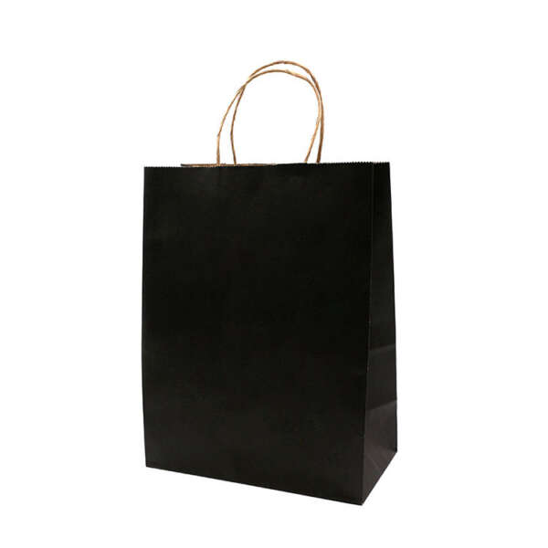 black kraft luxury shopping paper bag with flexo printed logo view 2
