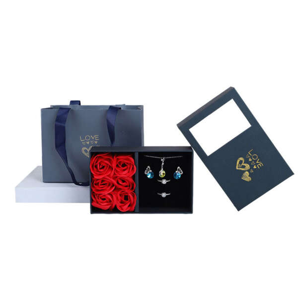 Christmas rose soap flower pendant jewelry gift box with tote bag - gift packaging