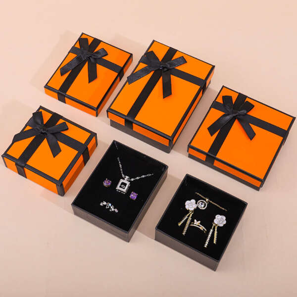 orange black cardboard jewelry set box for necklace earrings ring - retail display