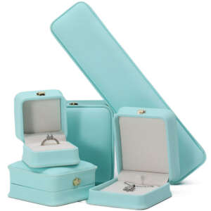 sky blue crown leather jewelry box for bracelet pendant necklace ring - front view