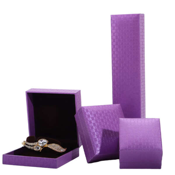 purple paper jewelry packaging box for pendant bracelet necklace ring - front view