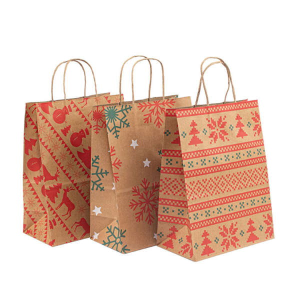 Printed printed Christmas kraft gift bag for branded paper packaging orders
