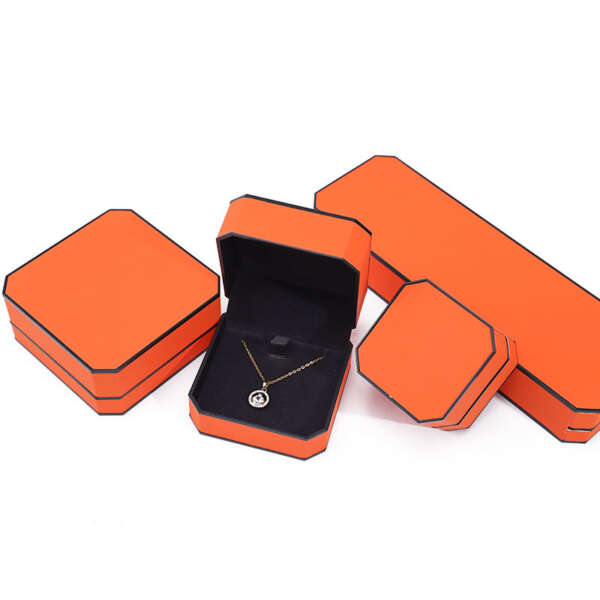 orange leather custom logo jewelry box for necklace earrings - product presentation