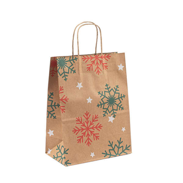 brown kraft Christmas shopping gift paper bag with custom printing view 1