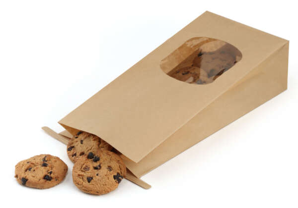 food grade kraft paper bag with clear window and custom logo - retail display view