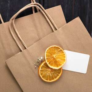 black and white kraft tote bag with fruit logo for gifts view 2