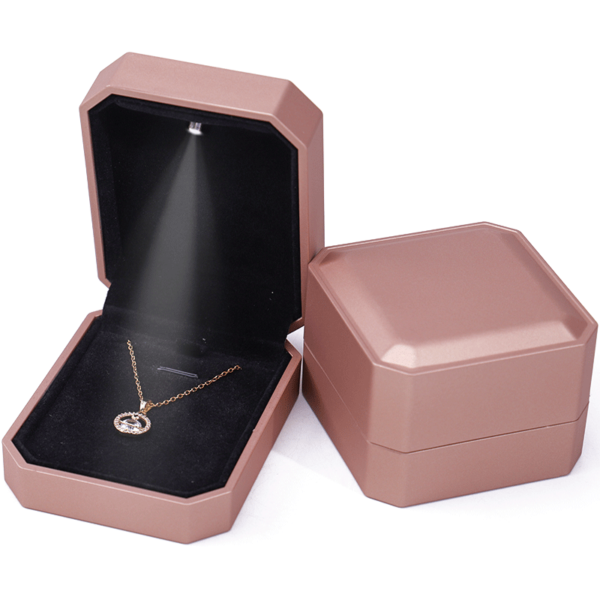 gold painted LED jewelry display box with light for ring necklace bracelet chain earrings - custom logo option