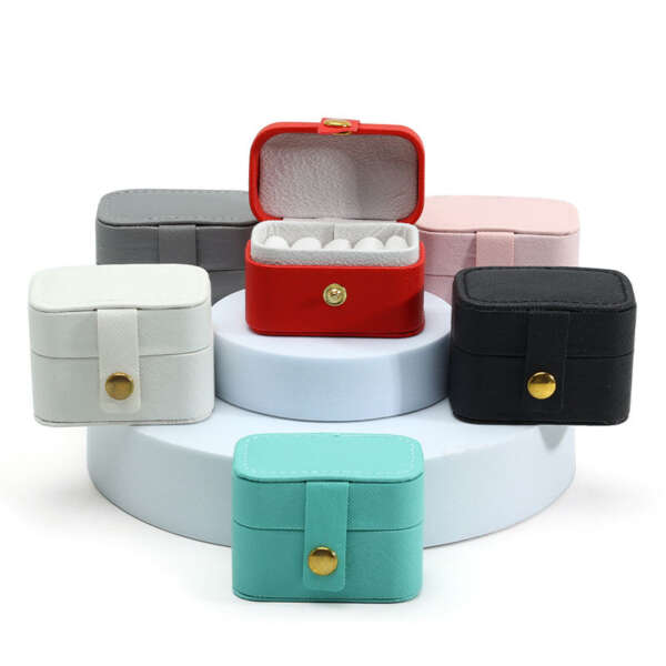PU leather mini travel jewelry organizer case for ring earring necklace - front view