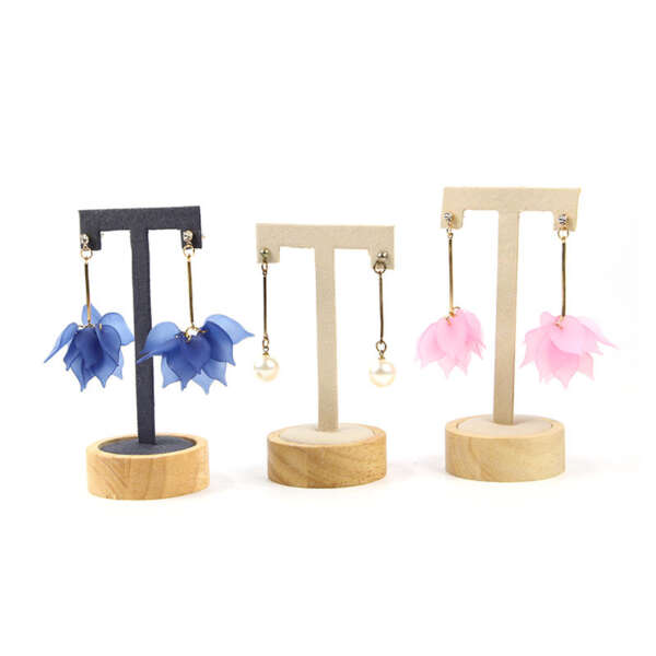 T shaped solid wood rack for stud earrings