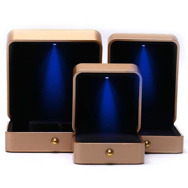 plastic spray painted square LED jewelry box for necklace ring - front view
