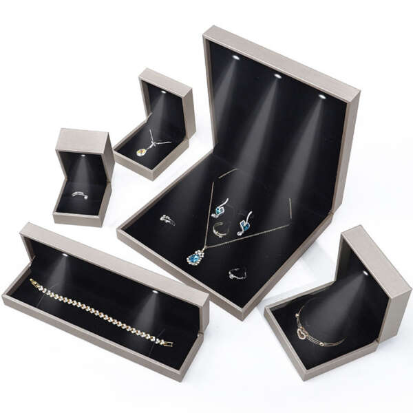 luxury leather LED jewelry box with light for bracelet necklace ring - front view