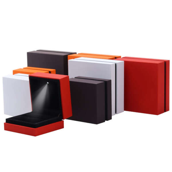 black rimmed LED ring jewelry organizer box with logo view 3