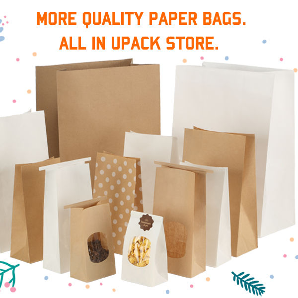 food grade kraft paper bag with clear window and custom logo - side gusset view