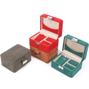 suede travel jewelry storage box set for necklace ring - detail view