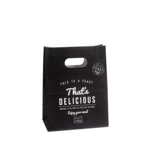 Custom die cut black printed kraft paper bag for retail gifts, small products, events and high quality shopping packaging