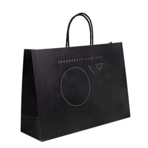 black printed recycled kraft restaurant food packaging bag view 1