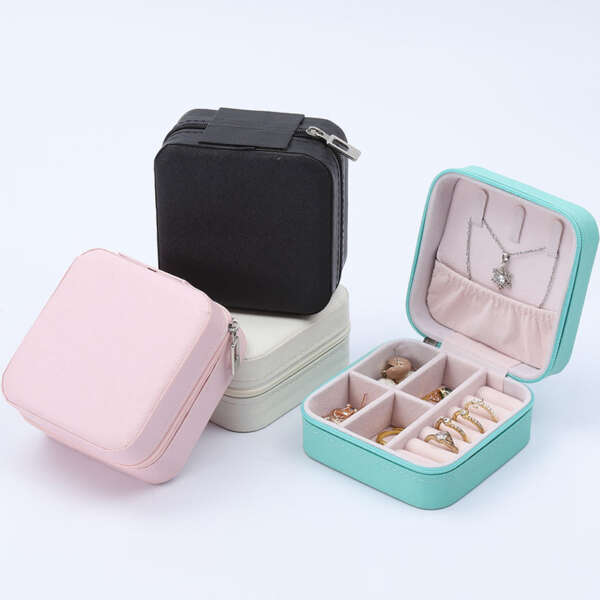 square zipper jewelry box for earrings necklace pendant ring - gift packaging use