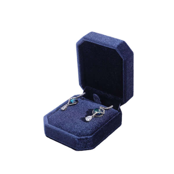 Compact navy jewelry box for pendant and bracelet display