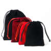 black flannel drawstring bracelet jewelry gift pouch - front view