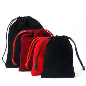 black flannel drawstring bracelet jewelry gift pouch - front view