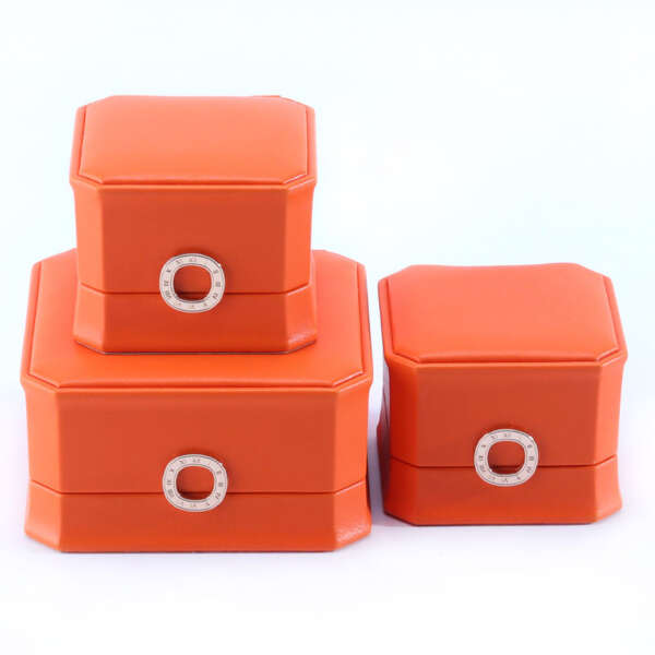 orange PU leather jewelry box for necklace bracelet wedding ring view 6