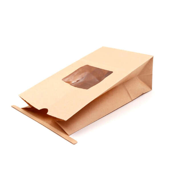 brown kraft coffee paper bag with flexo printed custom logo - side gusset view