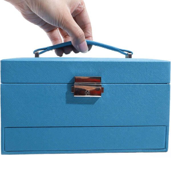 large capacity travel jewelry storage box with mirror for necklace ring - product presentation