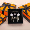 orange black cardboard jewelry set box for necklace earrings ring - detail view