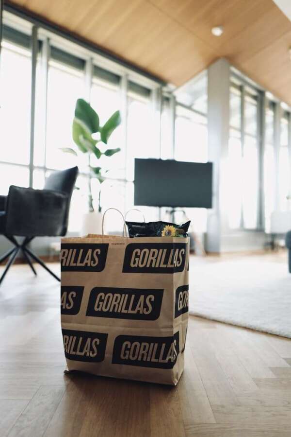 brown kraft takeout shopping paper bag with custom logo view 5