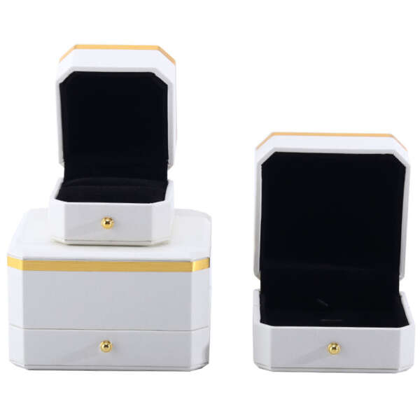 white octagonal PU leather jewelry box for bracelet necklace ring view 1