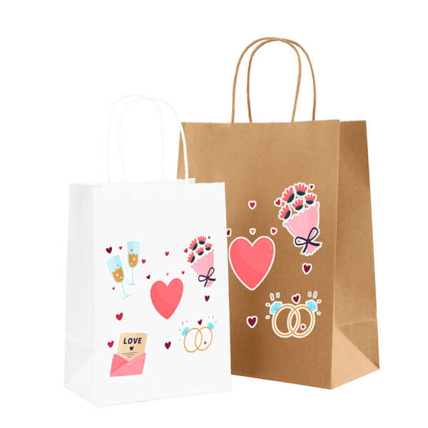 Printed recycled kraft storage bag with twisted handle for branded paper packaging
