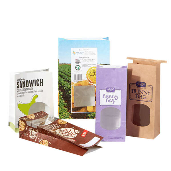 greaseproof bakery bag with window showing window panel, custom print and food grade bakery packaging options