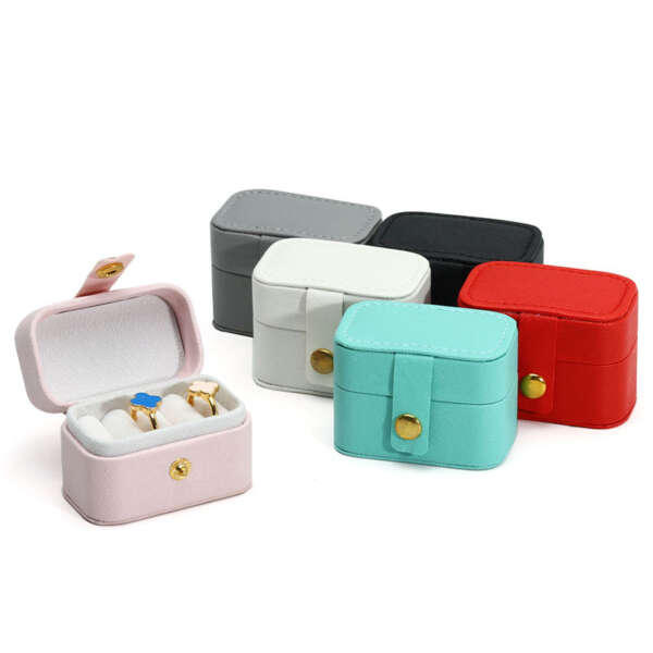 PU leather mini travel jewelry organizer case for ring earring necklace - detail view
