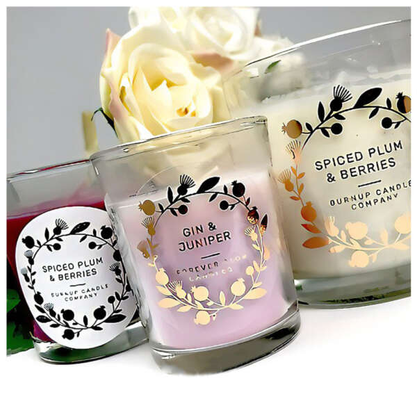 Clear gold foil candle labels