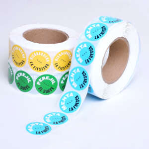 Custom printed round brand logo stickers in waterproof vinyl