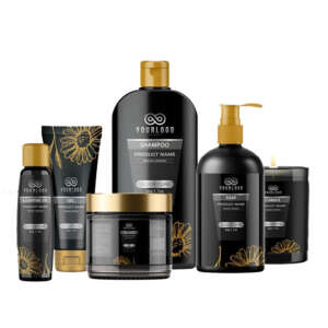 Gold foil shampoo lotion bottle labels