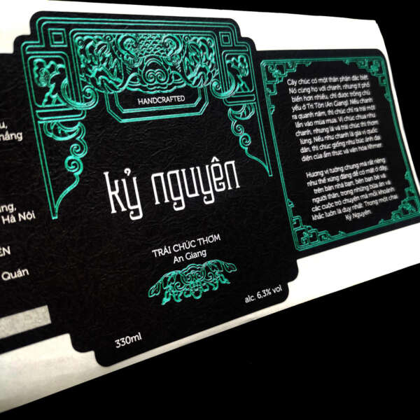 Premium textured paper bottle label with adhesive backing